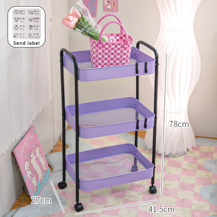 Rynx | 3-layer contrast color trolley storage shelf Multi-layer movable trolley Cosmetics Snack storage shelf Bathroom Mobile shelf Home