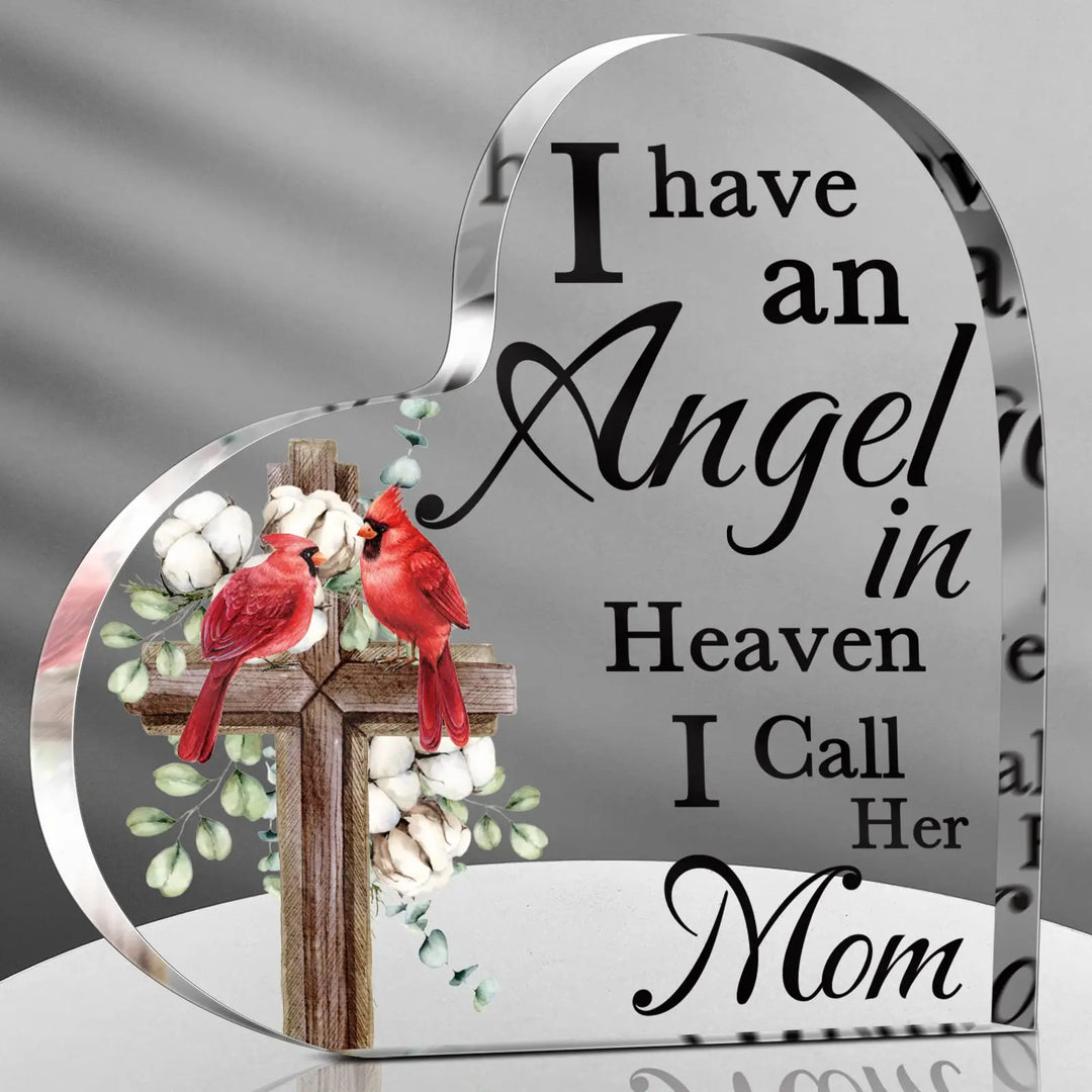 Rynx | Bird Angel Sky Print Acrylic Heart Plaque Durable Memorial Gift for Loss of Mom Dad Grandma Grandmother Table Decoration