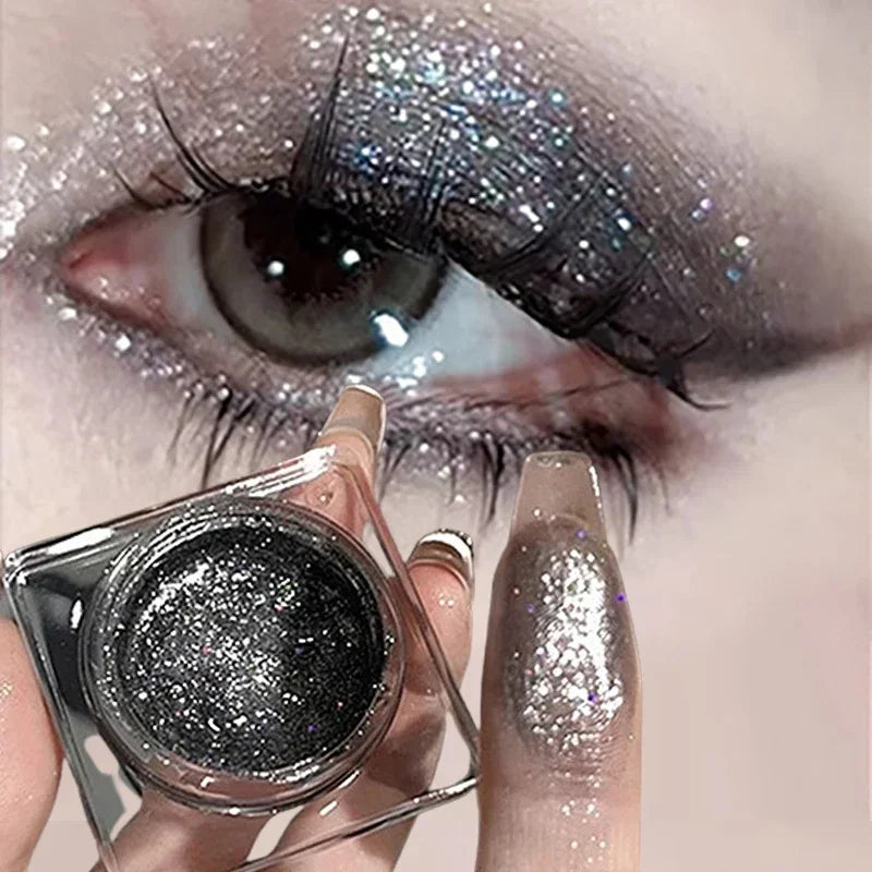 Rynx | Glitter Punk Smoky Black Eyeshadow Gel Makeup Palette Metallic Dark Silver Wet Eyes Shadow Highlighter Pearls Pigments Cosmetics