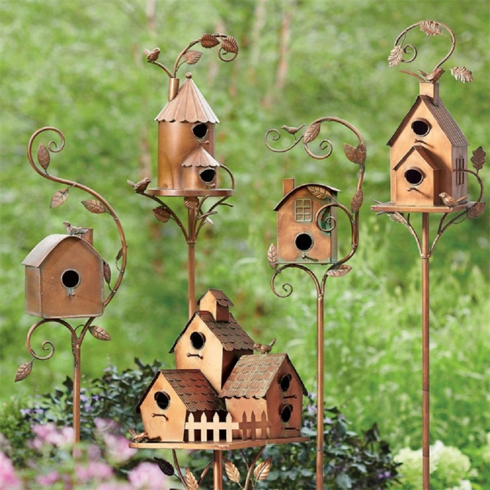 Lisslune | Metal art birdhouse garden stake - Talart
