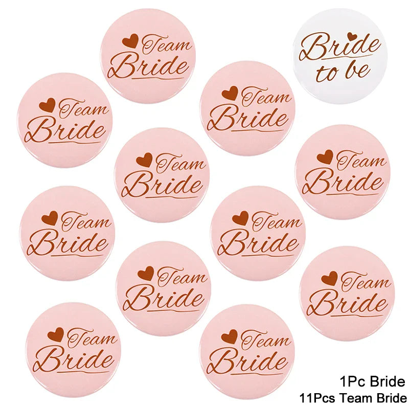 Rynx 12/1pcs Bride to be Team Bride Badge for Wedding Party Decor Bridesmaids Gift Bachelorette Party Hen Night Accessories