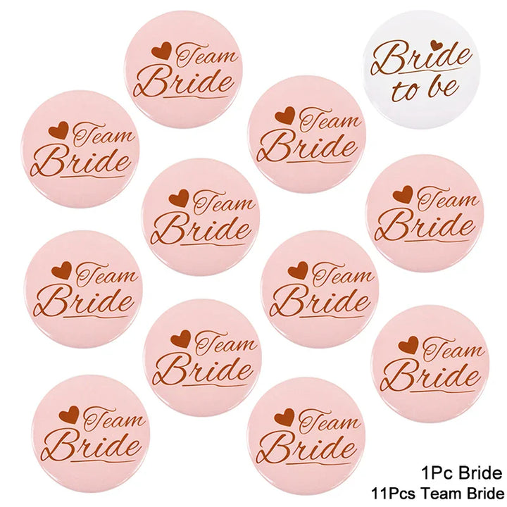 Rynx 12/1pcs Bride to be Team Bride Badge for Wedding Party Decor Bridesmaids Gift Bachelorette Party Hen Night Accessories