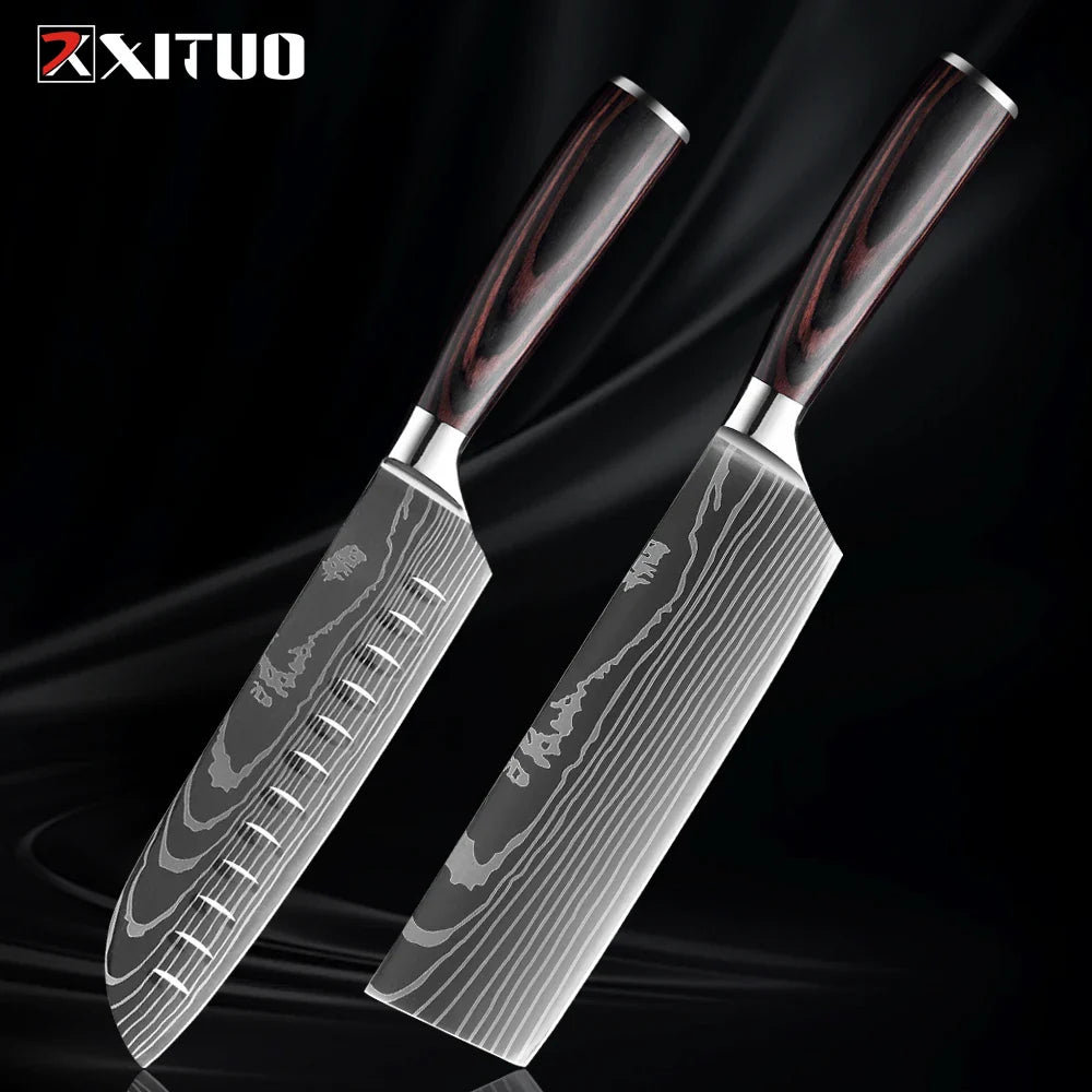 Skorter | XITUO Kitchen Knife Set - 1-9PCS 7Cr17Mov Stainless Steel Chef, Santoku & Fruit Knives with Ergonomic Pakkawood Handle