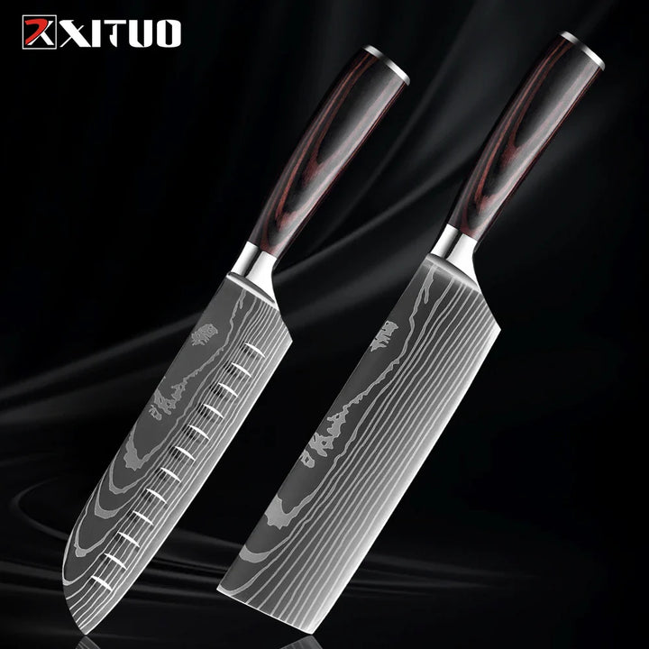Skorter | XITUO Kitchen Knife Set - 1-9PCS 7Cr17Mov Stainless Steel Chef, Santoku & Fruit Knives with Ergonomic Pakkawood Handle