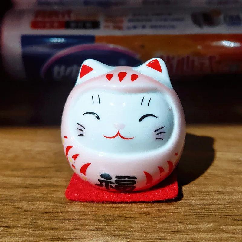 Lisslune | Charming Japanese Ceramic Lucky Cat Daruma Figurine for Home Decor and Gifts