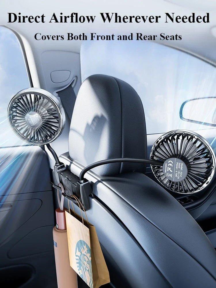 Lisslune | Dual-Head Rear Seat Fan – Eary – (USB-C Rechargeable)