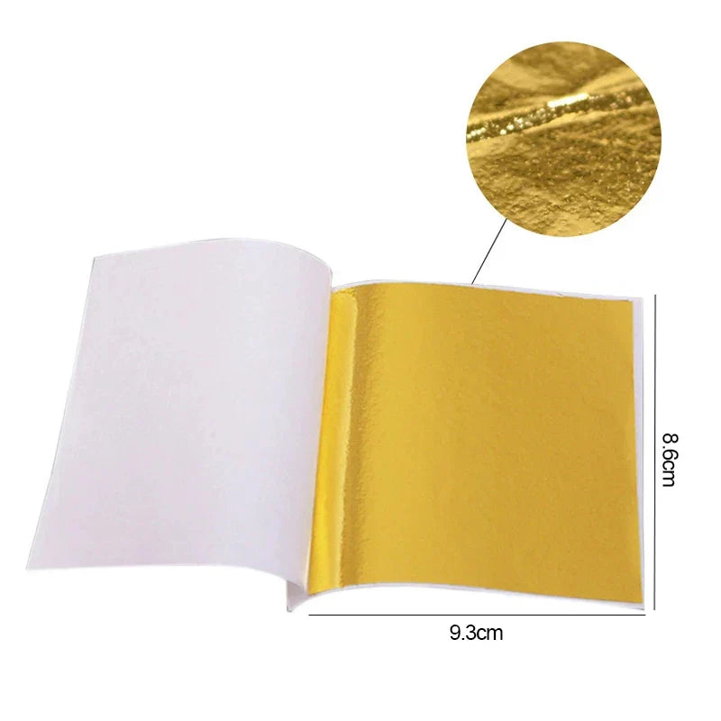 Rynx 100/200 Sheets Artificial Gold Silver Foil Paper Leaf Gilding DIY Crafts Paper Birthday Party Wedding Cake Dessert Decorations