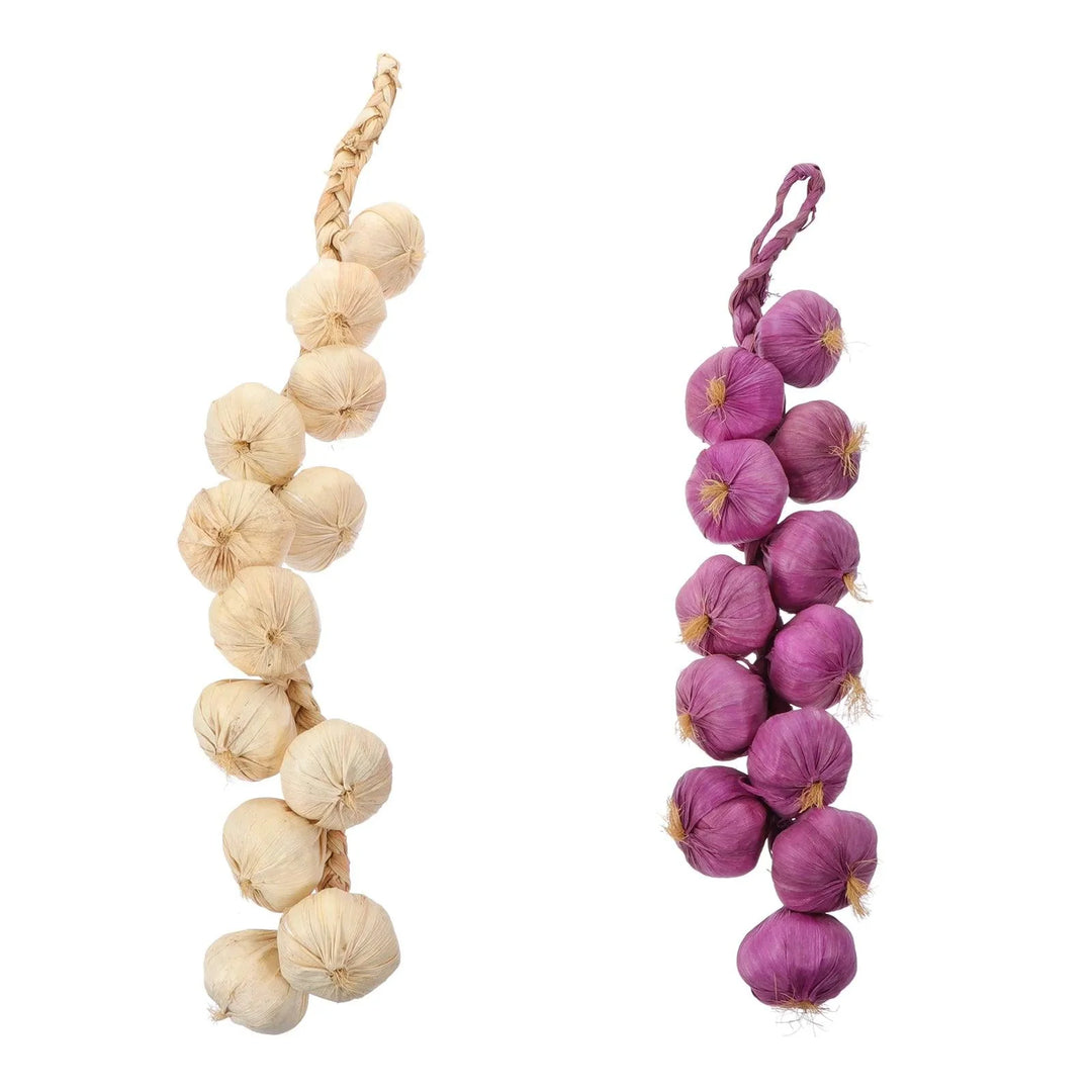 Lisslune | Set of 2 Realistic Garlic Foam Skewers for Rustic Decoration and Photography Props (White & Purple)