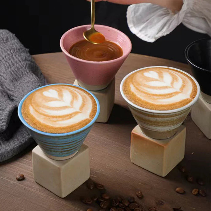 Lisslune | Japanese coffee cup with saucer, 1 piece, retro ceramic tea cup, mug, latte, espresso, pull0, flower cappuccino, new ceramic cup, 100 ml/3.5 oz
