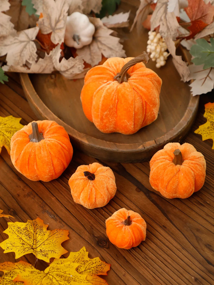 Rynx | Velvet artificial pumpkins decor red pumpkin decor for autumn Halloween Thanksgiving autumn harvest and home decorations gift
