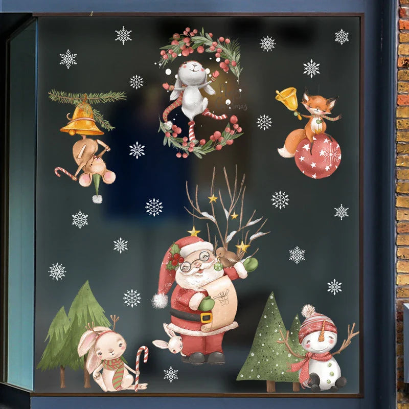 Rynx Christmas Window Stickers Santa Claus Christmas Tree Cartoon Glass Stickers Merry Christmas New Year Decorations for Home