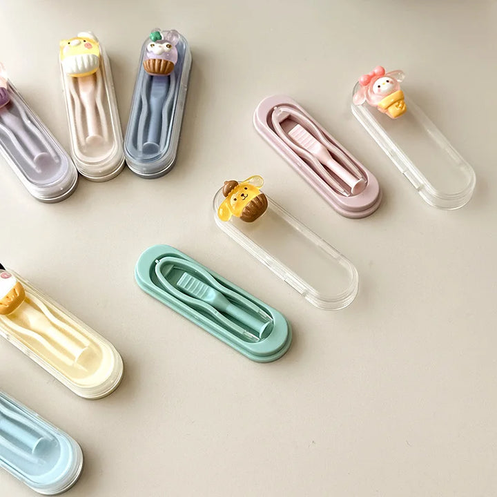 Lisslune | 1PCS Cute Anime Travel Contact Lens Tweezers Suction Stick Plastic Mini Contact Lens Case Portable Lens Box