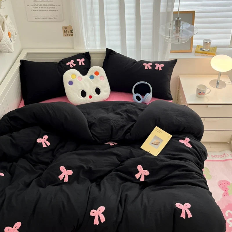 Rynx | INS washed cotton bedding set with pillowcase bed sheet single bed double bed orange duvet cover queen/king double bed