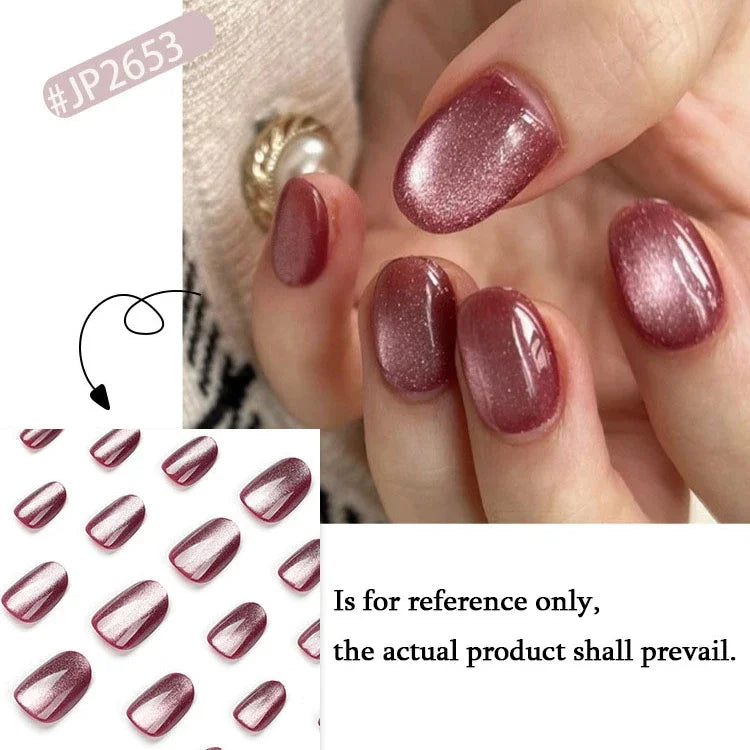 Rynx | Nude Pink Cat Eye Red French Nail Art Portable Fashion False Nails Removable Ready False Nails Press on Nails with Glue