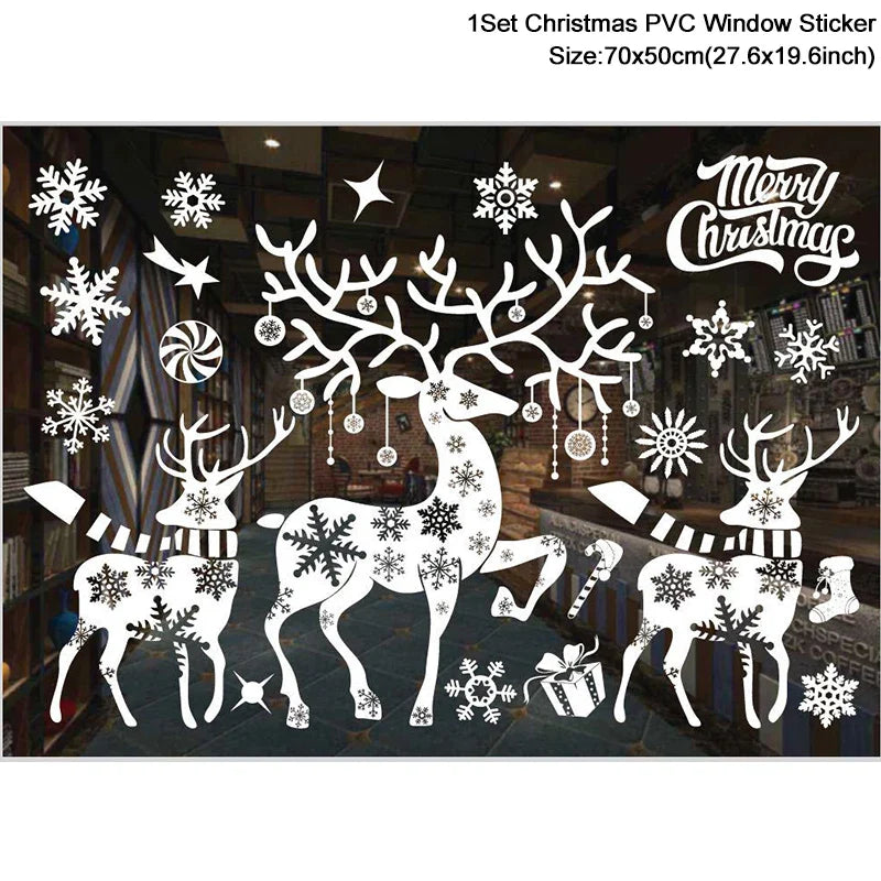 Rynx Christmas Window Stickers Santa Snowflake DIY Wall Tattoo Christmas Decorations for Home New Year Ornaments Gift