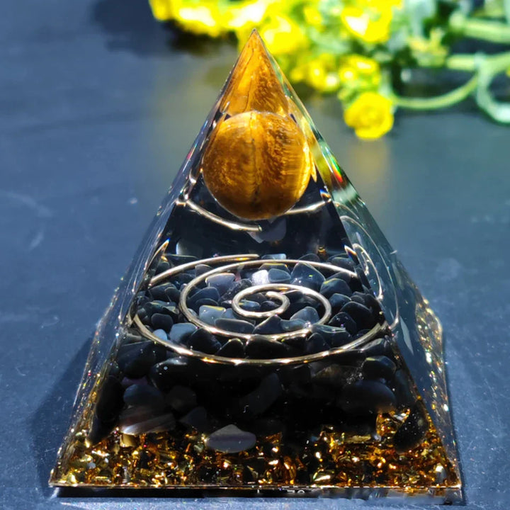 Lisslune | Orgonite Pyramid with Amethyst Pendulum – Energy, Protection and Decoration