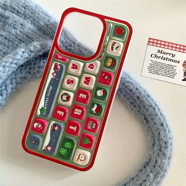 Lisslune | Cartoon Weihnachtsmann Glocke Weihnachtsbaum Hülle kompatibel für iPhone 16 13 11 15 12 14 Pro Max 16 12 15 13 Pro 3D Tastaturabdeckung