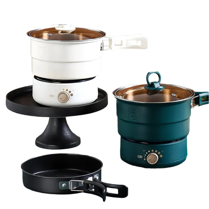 Lisslune | Compact Travel Multi-Cooker: Foldable 110V/220V Cooking System for Frying, Steaming, and More
