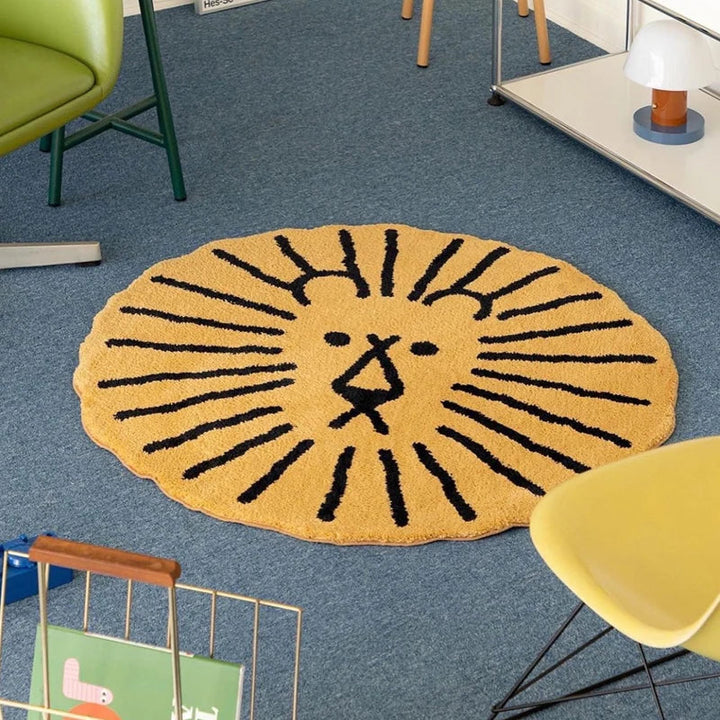 Rynx | Creative Funny Lion Living Room Large Rug Round Comfortable Soft Bedroom Nightstand Rug Non-Slip Children's Room Rugs Carpet