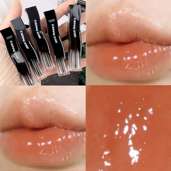 Rynx | New Jelly Mirror Black Tube Lipstick Long-lasting Non-sticky Cup Moisturizing Water Light Lip Balm Korean Lip Makeup Cosmetics 1 Piece
