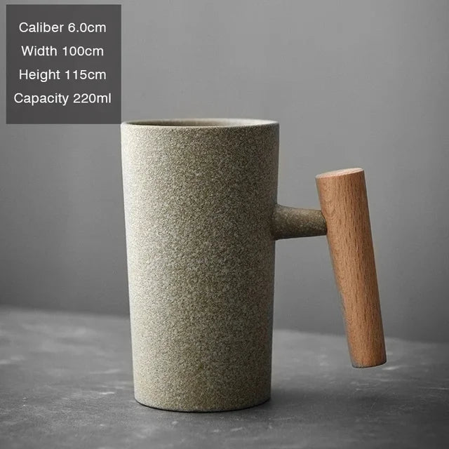 Lisslune | Vintage Coffee Mug with Wooden Handle Made of Stoneware