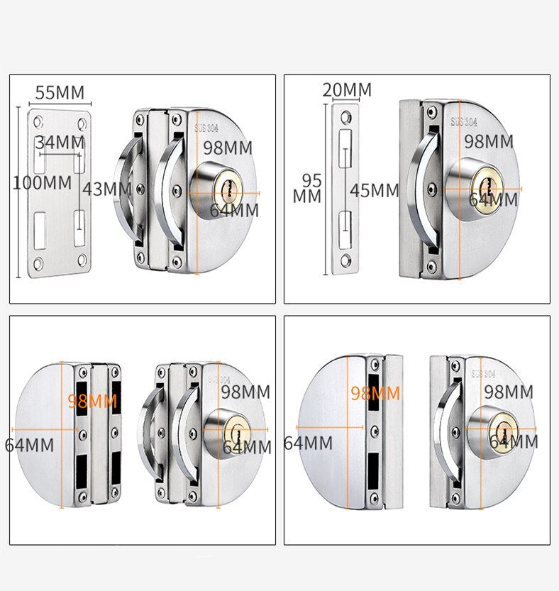 Lisslune | Sliding Door Stainless Steel Safety Glass Door Lock