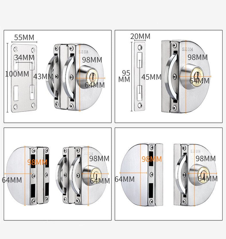 Lisslune | Sliding Door Stainless Steel Safety Glass Door Lock