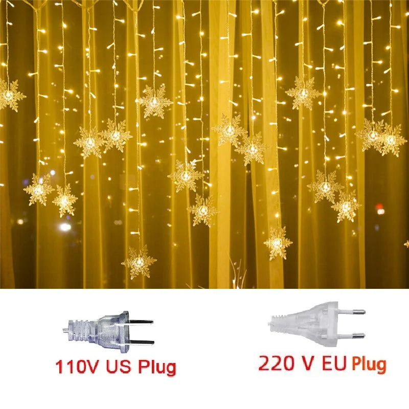 Rynx | 3.2M Christmas Snowflake LED String Lights Flashing Fairy Curtains Waterproof For Holiday Party Wedding Xmas Decoration