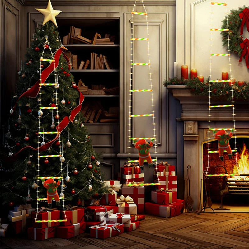Rynx | LED Christmas Decorations Fairy Lamp LED Ladder Lamp with Climbing Santa Home Outdoor Christmas Light New Year Decoration s