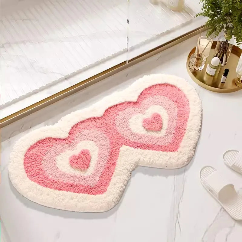 Rynx | Longer Tufting Pink Living Room Rug Heart Shape Bath Mat Rug Next to the Bed Soft Bedroom Bathroom Mat Floor Mat Aesthetic Home Décor