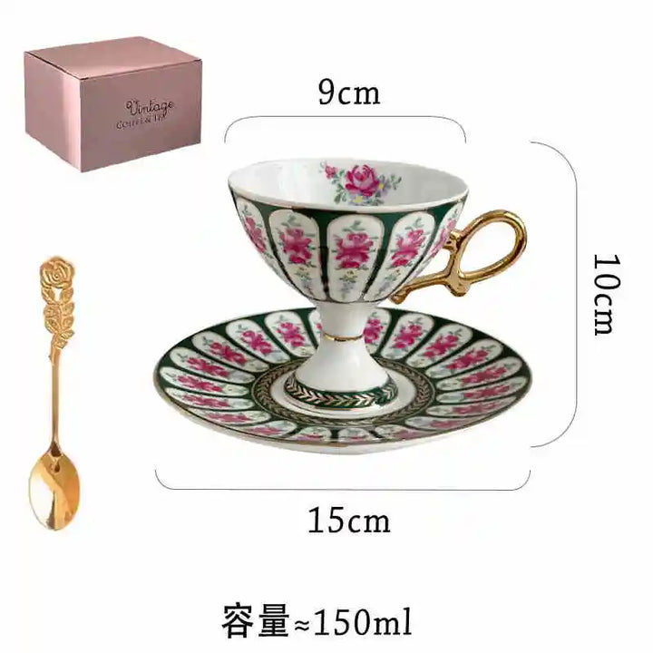 Rynx | Ceramic cup and saucer High coffee cup Palace Vintage Flower Handmade cup saucer set Golden handle Elegant drinking utensils