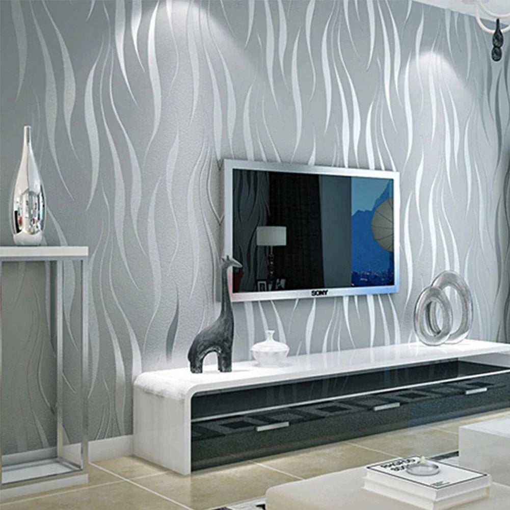Lisslune | Modern Luxury Geometry Tapete 3D-Prägung Silber Grau Vlies Tapete Wohnzimmer Schlafzimmer TV Hintergrund Loft Wanddeko