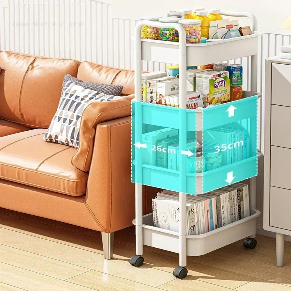 Rynx | Mobile Storage Cart Trolley Organizer Household Kitchen Multifunction Cart with Wheels Home Accessories Multi-tiered Bookshelf