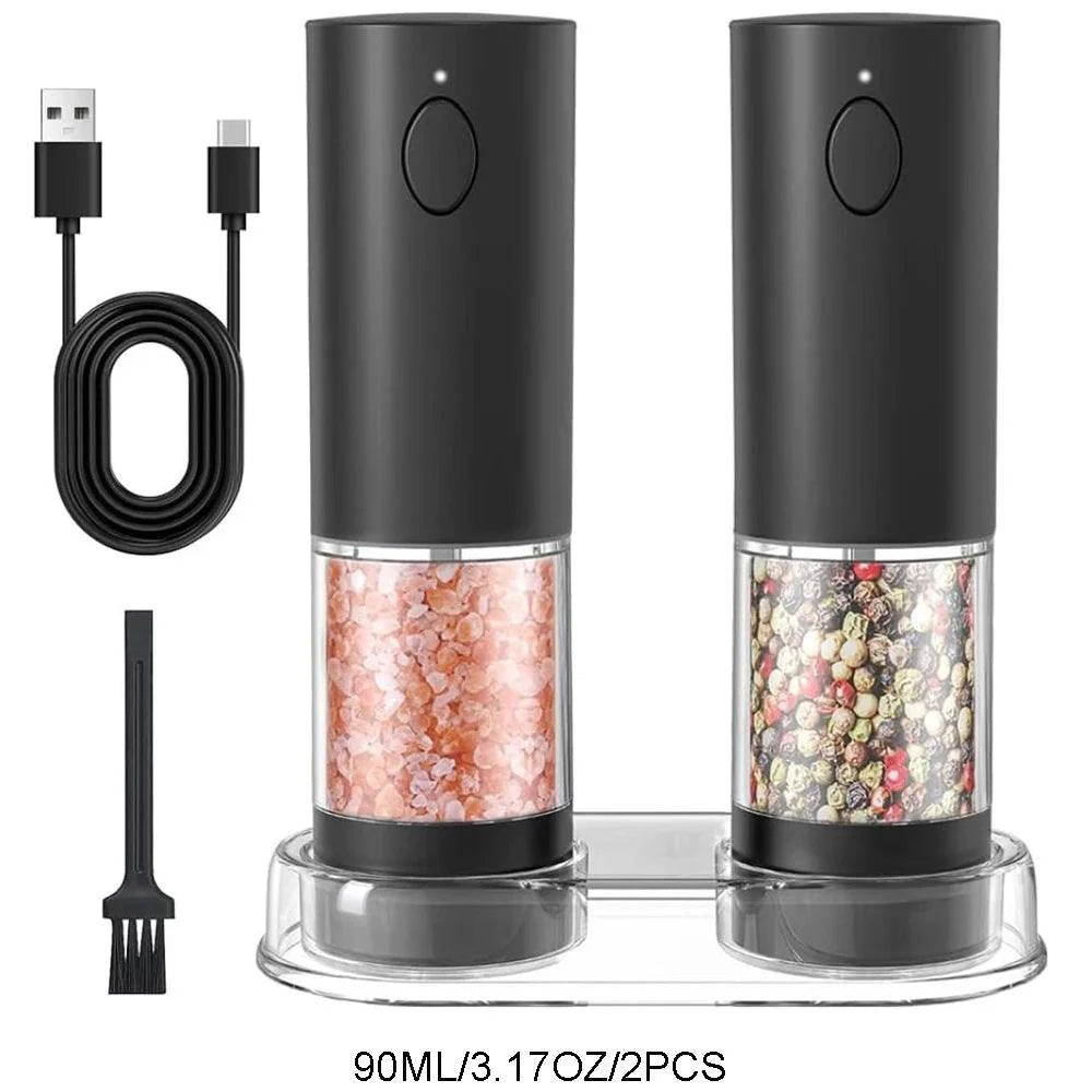 Lisslune | Stylish rechargeable electric salt and pepper mill set with practical storage base
