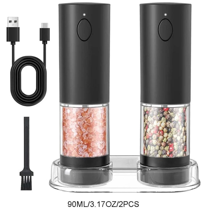 Lisslune | Stylish rechargeable electric salt and pepper mill set with practical storage base