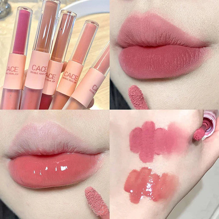 Rynx | Double Head Lip Lacquer Mirror Gel Lipstick Matte Fog Lip Mud Long-lasting Moisturizing Lip Gloss Tint Korea Makeup Women Cosmetics