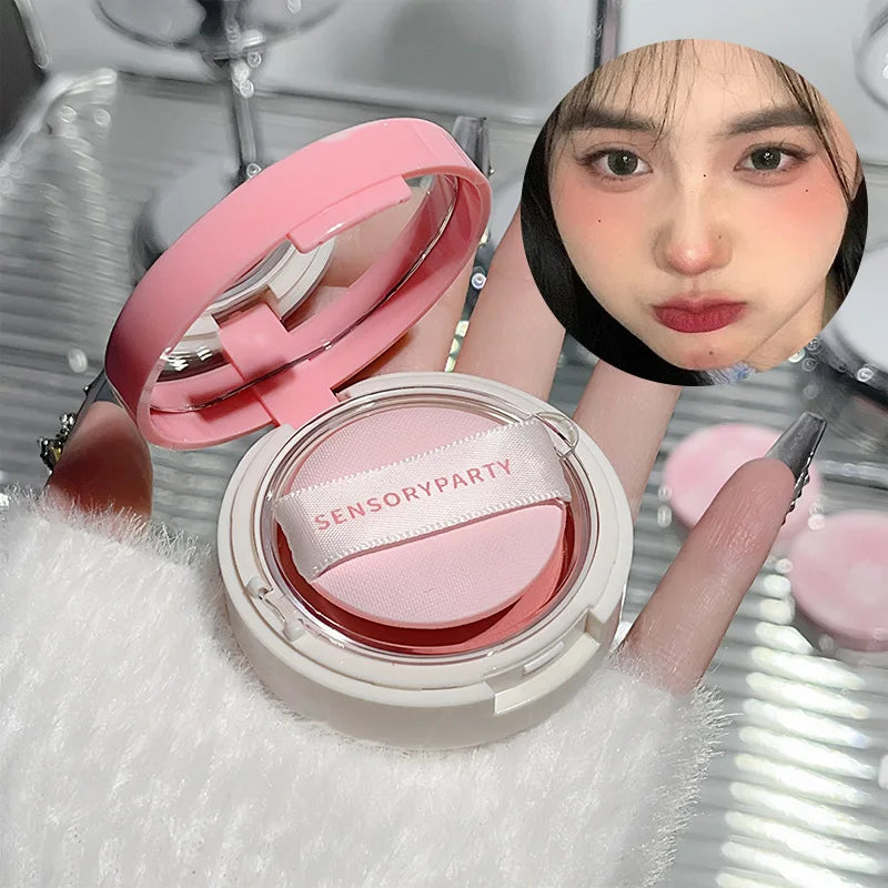 Rynx | Air Cushion Rouge Mud Matte Velvet Mist Gentle Cheek Tint Peach Pink Rouge with Puff Blush Korean Alternatives Makeup Women's Cosmetics