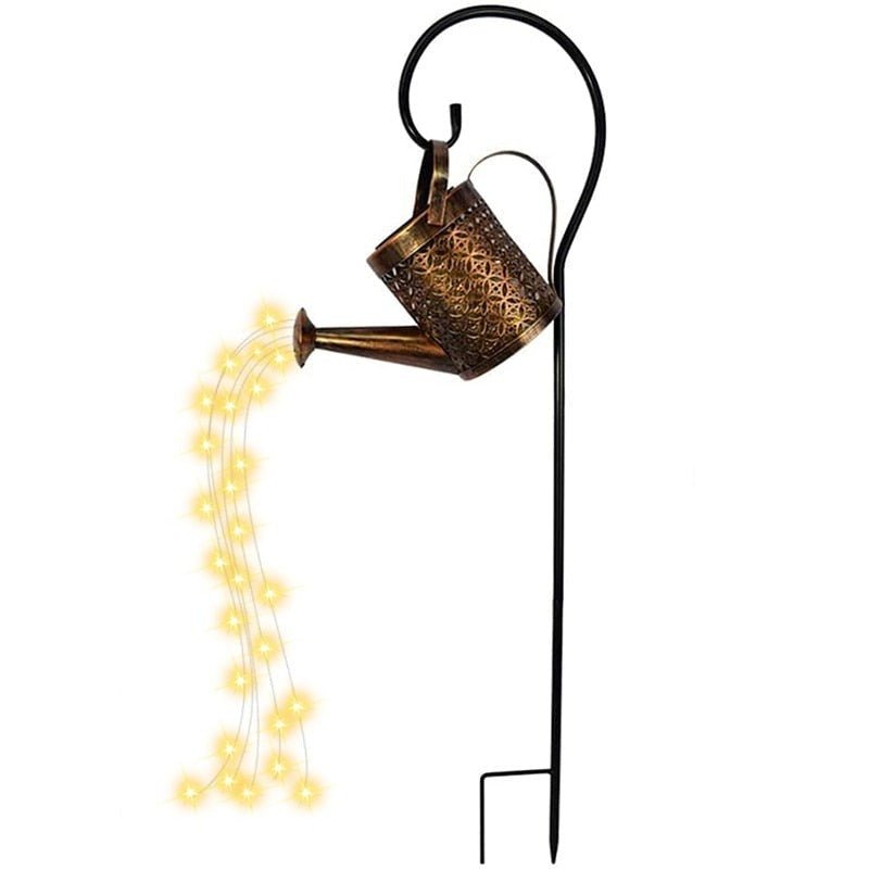 Lisslune | Hanging Solar Garden Watering Can with Waterfall String Lights & Stand
