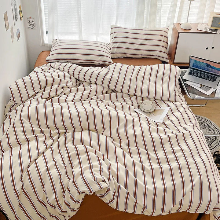 Rynx | INS Stripe Series Printed Soft Bedding Set Duvet Cover Bed Linen Bedspread Pillowcases Bed Sheets Duvet Sets for Girls