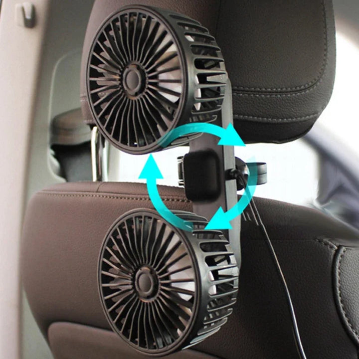 Lisslune | Portable USB Dual-Head Car Fan 360° Rotatable with 3 Speeds – CoolBreeze