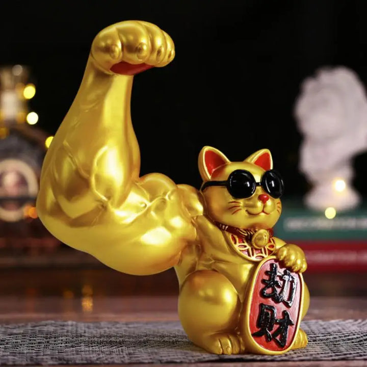Lisslune | Large hand, happy wealth, waving cat, gold-colored waving hand cat, home decoration, welcoming waving cat, sculpture, statue, decor, car ornament, shop gift