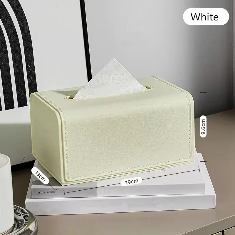 Rynx | Household Fabric Box Leather Napkin Holder Rectangular Wet Tissue Case Living Room Office Decorative Car Organizer Desk Storage Box