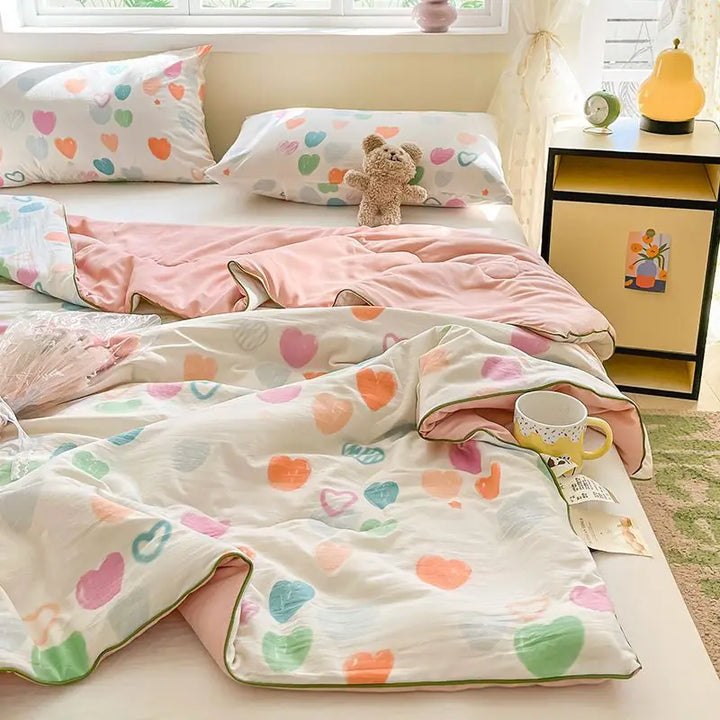 Rynx | Summer blanket Climate blanket Flower girl Heart Class A Double-layer yarn Summer cool soft Machine washable