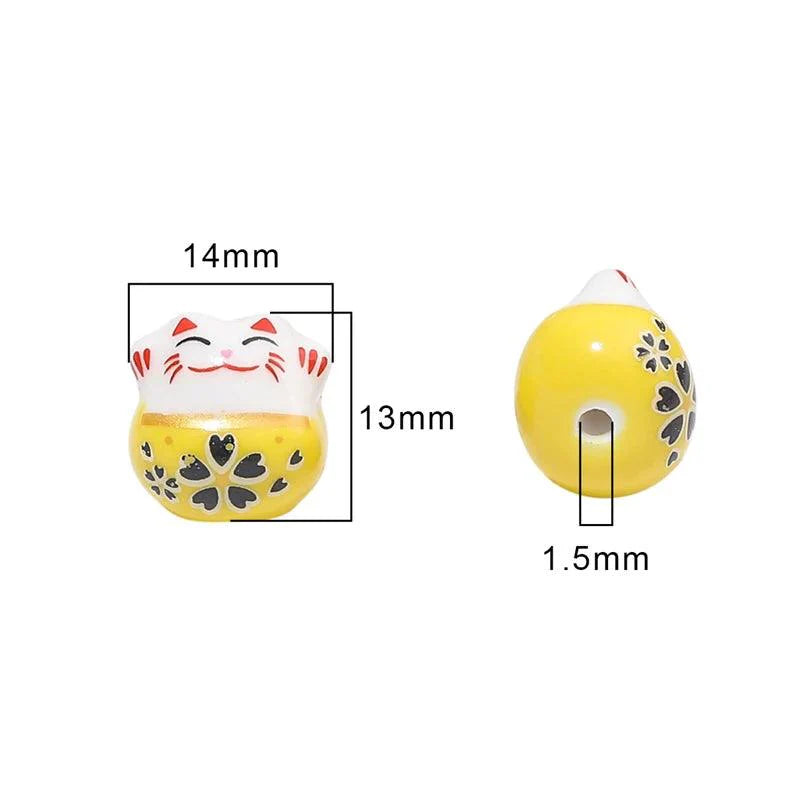 Lisslune | Set of 2 Artisan 14mm Ceramic Lucky Cat Charms for Creative Jewelry Designs
