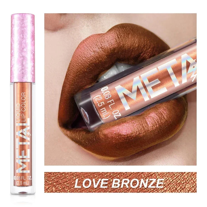 Rynx | Matte Glitter Liquid Lipstick Makeup Waterproof Non-sticky Cup Metal Lipstick Set Long-lasting Shiny Lip Color Shade Charming Lipstick