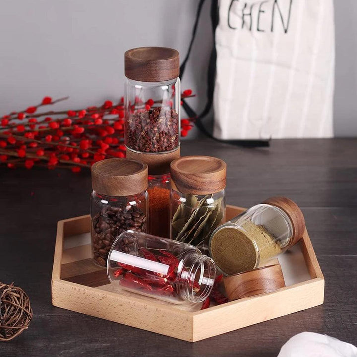 Lisslune | Stylish airtight glass containers with acacia wood lids - Ideal for storing food and spices