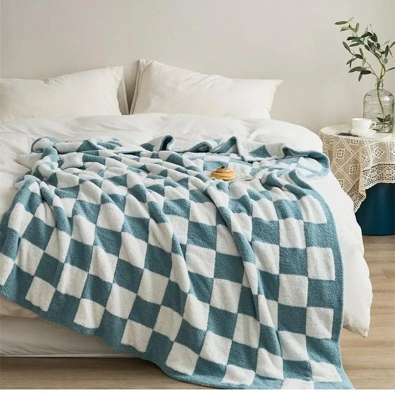 Rynx | Retro Checkered Plaid Knit Fleece Blankets Soft Cozy Thread Blanket Sofa Blanket Dust Cover Tassel Blankets For Bed