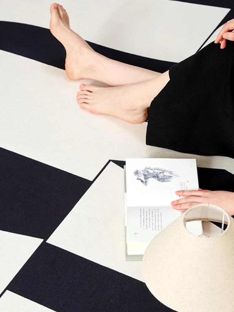 Rynx | Modern Minimalist Living Area Large Rugs Black White Bedroom Nightstand Rug Irregular Geometric Pattern Rugs IG Rug