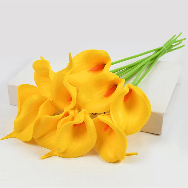 Rynx 5/10pcs Real Touch Calla Lily Artificial Flowers White Wedding Bouquet Bridal Party Home Flower Decoration Artificial Flowers