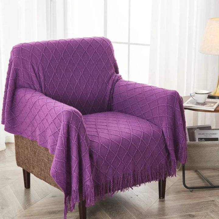 Lisslune | purple diamond knit blanket
